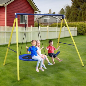 Indoor/Outdoor Metal Swing Set with Safety Belt for Backyard