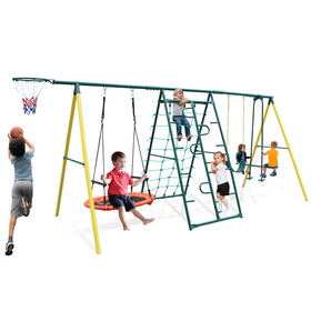 Indoor/Outdoor Metal Swing Set with Safety Belt for Backyard W1408P163259