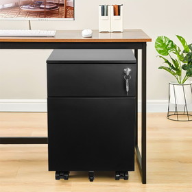 2 Drawer Mobile File Cabinet with Lock Metal Filing Cabinet for Legal/Letter/A4/F4 Size, Fully as Sembled Include Wheels, Home/Office Design, Black W141172155