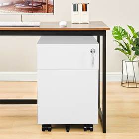 2 Drawer Mobile File Cabinet with Lock Metal Filing Cabinet for Legal/Letter/A4/F4 Size, Fully as Sembled Include Wheels, Home/Office Design, White W141172162