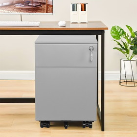 2 Drawer Mobile File Cabinet with Lock Metal Filing Cabinet for Legal/Letter/A4/F4 Size, Fully as Sembled Include Wheels, Home/Office Design, Grey W141172163