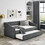 Twin Size Daybed with Twin Size Trundle Upholstered Tufted Sofa Bed, with Button on Back and Copper Nail on Waved Shape Arms, Grey (80.5"x41"x30.5") W1413S00005