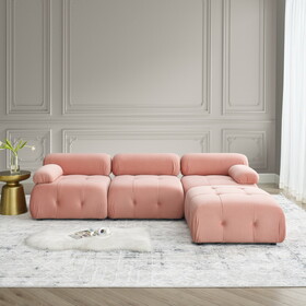 Modular Sectional Sofa, Button Tufted Designed and DIY Combination,L Shaped Couch with Reversible Ottoman, Pink Velvet