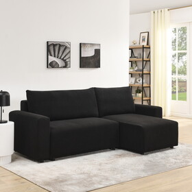 Modular Corduroy Upholstered 3 Seater Sofa Bed with Storage for Home Apartment Office Living Room, Free Combination, L Shaped, Black W1413S00053