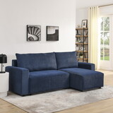 Modular Corduroy Upholstered 3 Seater Sofa Bed with Storage for Home Apartment Office Living Room, Free Combination, L Shaped, Blue W1413S00054