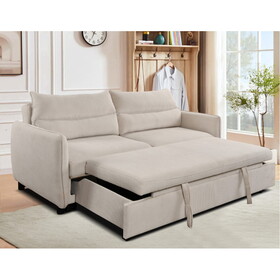 75 " 3 in 1 Convertible Sleeper Sofa Bed, Modern Fabric Loveseat Futon Sofa Couch w/Pullout Bed, Small Love Seat Lounge Sofa w/Reclining Backrest, Furniture for Living Room,Beige W1417131878