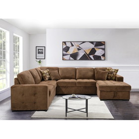 Thsuper.123" Oversized Sectional Sofa with Storage Chaise, U Shaped Sectional Couch with 4 Throw Pillows for Large Space Dorm Apartment. Brown