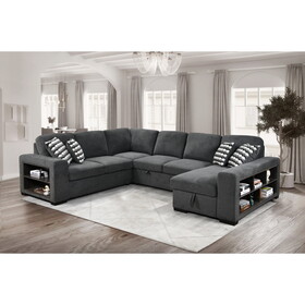 125" Modern U Shaped 7 Seat Sectional Sofa Couch with Cabinet,Sofa Bed with Storage Chaise-Pull Out Couch Bed for Living Room,Dark Gray W1417S00026