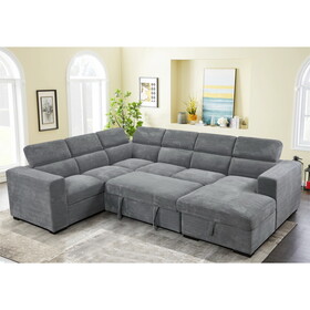 123" Oversized Modern U-Shaped 7-seat Sectional Sofa Couch with Adjustable Headrest, Sofa Bed with Storage Chaise, Pull Out Couch Bed for Living Room, Dark Gray W1417S00049