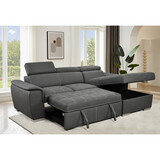 97 inch Convertible Sectional Sofa with Storage Chaise, Adjustable Headrests, Contemporary L-shaped Sleeper Corner Sectional Sofa with a Pull-Out Bed, Gray W1417S00052