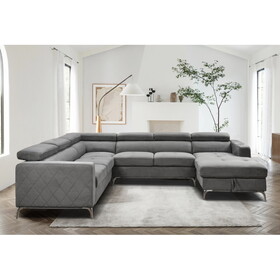 122 inch Oversized Sectional Sofa Couch with Chaise Storage, Contemporary U-Shaped 7-Seater Sofa with Adjustable Headrests for Living Room,Gray W1417S00057