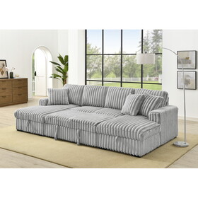 U Shaped Sleeper Sofa, 122 inch Overisze - 2 in 1 Pull Out Bed, Sectional Sleeper Sofa with Double Storage Chaise for Living Room, Rabbit plush Corduroy Fabric Couch, Grey W1417S00077