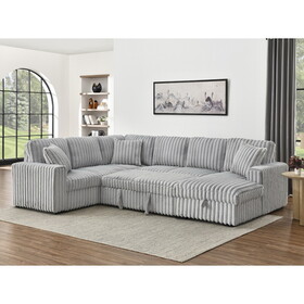 122 inch Pull Out Couch, Rabbit plush Fabric Sofa Bed with USB Ports & Comfy Upholstered, Oversized U Shape Sectional Sleeper Sofa Bed with Storage Chaise, Grey W1417S00079