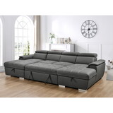 U Shaped Sleeper Sofa, 121 inch Overisze - 2 in 1 Pull Out Bed, Sectional Sleeper Sofa with Double Storage Chaise for Living Room Furniture, Charcoal Grey W1417S00083