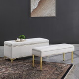 Large Storage Benches Set, Nailhead Trim 2 in 1 Combination Benches, Tufted Velvet Benches with Gold Leg for Living Room, Entryway, Hallway, Bedroom Support 250lbs W1420104346