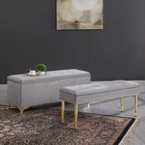 Large Storage Benches Set, Nailhead Trim 2 in 1 Combination Benches, Tufted Velvet Benches with Gold Leg for Living Room, Entryway, Hallway, Bedroom Support 250lbs W1420104347