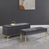 Large Storage Benches Set, Nailhead Trim 2 in 1 Combination Benches, Tufted Velvet Benches with Gold Leg for Living Room, Entryway, Hallway, Bedroom Support 250lbs W1420104348