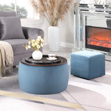 Round Ottoman Set with Storage, 2 in 1 combination, Round Coffee Table, Square Foot Rest Footstool for Living Room Bedroom Entryway Office W142065118