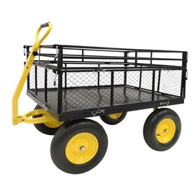 Steel Garden Cart, Heavy Duty 1400 lbs Capacity, with Removable Mesh Sides to Convert into Flatbed, Utility Metal Wagon with 2-in-1 Handle and 16 in Tires, Perfect for Garden, Farm, Yard W1422112806