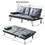 Convertible Sofa Bed Adjustable Couch Sleeper Modern Faux Leather Recliner Reversible Loveseat Folding Daybed Guest Bed, Removable Armrests, Cup Holders, 3 Angles, Gray W1422131954