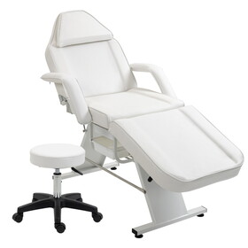 Massage Salon Tattoo Chair with Two Trays Esthetician Bed with Hydraulic Stool,Multi-Purpose 3-Section Facial Bed Table, Adjustable Beauty Barber Spa Beauty Equipment, White W1422110446