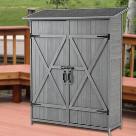 56"L x 19.5"W x 64"H Outdoor Storage Shed with Lockable Door, Wooden Tool Storage Shed w/Detachable Shelves & Pitch Roof,Gray