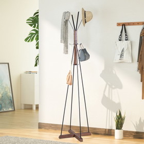 Reclaimed Wood and Metal Freestanding Coat Rack with Hooks use in bedroom, living room W142562423