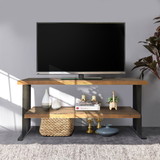 Media Console Table with one shelf to your Home decor, Natural Reclaimed wood and black finish W142562432