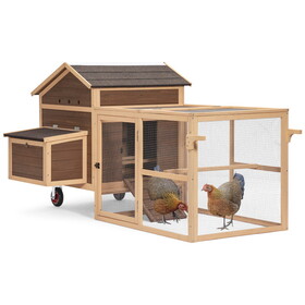 Chicken Coop with Wheels and handrails,Weatherproof Outdoor Chicken Coop with Nesting Box, Outdoor Hen House with Removable Bottom for Easy Cleaning, Weatherproof Poultry Cage, Rabbit Hutch, Wood Duck