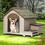 Outdoor fir wood dog house with an open roof ideal for small to medium dogs. with storage box, elevated feeding station with 2 bowls. Weatherproof asphalt roof and treated wood. W142784557
