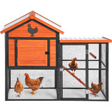 Durable Wood and Iron Chicken Coop with Runway and Waterproof Roof, Suitable for 5-7 Chickens, Built-in Nesting Box