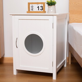 Cat Litter Box Enclosure, Hidden Litter Box Furniture Cabinet, Indoor Cat House Side Table, Large Pet Crate Nightstand, Kitty Litter Box Loo Washroom (White) W1431121842