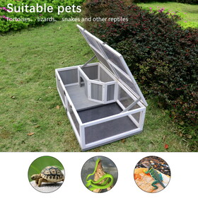 Tortoise Habitat Wooden Tortoise House w/Removable Waterproof Tray Indoor Turtle Enclosure for Small Animals Outdoor Wooden Reptile Cage W143167719