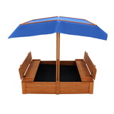 Wood Sandbox with Cover, Sand Box with 2 Bench Seats for Aged 3-8 Years Old, Sand Boxes for Backyard Garden, Sand Pit for Beach Patio Outdoor (Natural Wood)