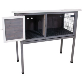 48"Wood Rabbit Hutch, Indoor Outdoor Bunny Cage with Roof and Removable Tray, Chicken Coop with Lockable Door, Guinea Pig Cage, Small Animal Houses & Habitats (Grey W1431P194478