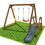 Wood Swing Set for Backyard, 2 in 1 Outdoor Swing Set with Slide, Climbing Rope Ladder Kids Backyard Playset W1431S00001