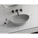 Oval Concrete Vessel Bathroom Sink Handmade Concreto Stone Basin Counter Freestanding Bathroom Vessel Sink in Grey without Faucet and Drain W143264977