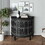 Accent Cabinet Modern Half-moon 2 Door Wooden Cabinet Storage Cabinet Solid Wood Veneer with Featuring Two-tier Storage, for Living Room, Hallway, Entryway and Dining Room, Painted in Black