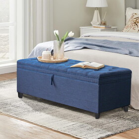 55.3 inch Extra Long Storage Ottoman Entryway Bench with Flip Top Storage Chest with Padded Seat Bed End Stool for Hallway Living Room Bedroom, Blue Linen P-W1435P163386