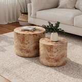 Nesting Coffee Table Set of 2, Modern Round Coffee Table, Wooden Circle Accent Tables for Small Spaces Living Room Bedroom Balcony Office Drum Side Table, Natural Burl W1435P163393