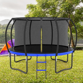 12FT Outdoor Big Trampoline with Inner Safety Enclosure Net, Ladder, PVC Spring Cover Padding, for Kids, Black&Blue Color W143768220