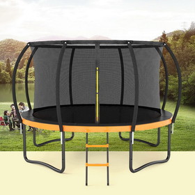 14FT Outdoor Big Trampoline with Inner Safety Enclosure Net, Ladder, PVC Spring Cover Padding, for Kids, Black&Orange Color W143768223
