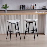 Counter Height Bar Stool Set of 2 for Dining Room Kitchen Counter Island,Linen fabric Upholstered Breakfast Stools with Footrest,Beige Gray+Pale Blue