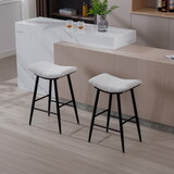 Bar Stools Set of 2 Armless Counter Low Bar Stools without Back Linen fabric Breakfast Stools with Metal Leg and Footrest,Beige Gray+Pale Blue