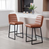 Low Bar Stools Set of 2 Bar Chairs for Living Room Party Room Kitchen, Upholstered PU Kitchen Breakfast Bar Stools with Footrest, Brown W1439125967