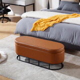 Oval Storage Bench for Living Room Bedroom End of Bed,Upholstered Storage Ottoman Entryway Bench with Metal Legs,Brown W1439126959
