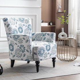 Armchair Accent Sofa with Linen Surface, Leisure Chair with Solide Wood Feet for Living Room Bedroom Studio, White Blue