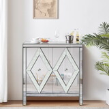 Storage Cabinet with Mirror Trim and Diamond Shape Design, Silver,for Living Room, Dining Room, Entryway, Kitchen W1445103593