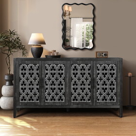 Hollow Four Door Antique Cabinet, American Country Style, Suitable for Living Room, TV Cabinet, Kitchen (Antique Black) W1445P146389