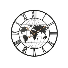 36 inch Large Black Metal Wall Clock, Modern Silent World Map Wall Clock with Gold Pointers, Decorative for Living Room, Entryway, Dinning Room, Bedroom W1445P249305